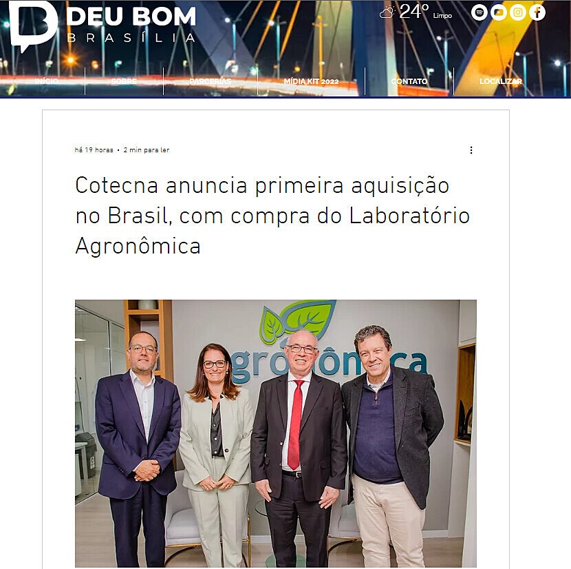 Cotecna anuncia primeira aquisio no Brasil, com compra do Laboratrio Agronmica